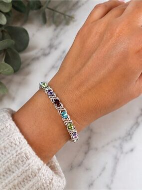 CISS STERLING SILVER VINTAGE GENUINE GEMS Tennis Bracelet Safety Clasp A++ FIRM
